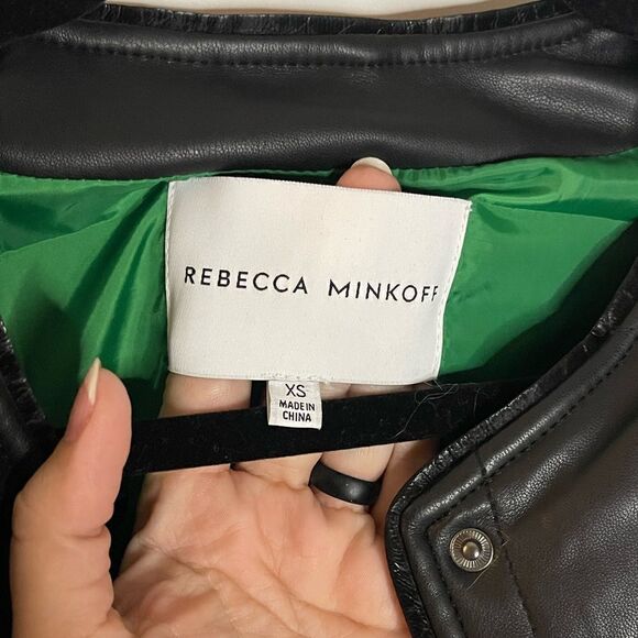S7 Rebecca Minkoff Size XS Black Square Quilted Jacket Oversized Faux Leather - Picture 3 of 6